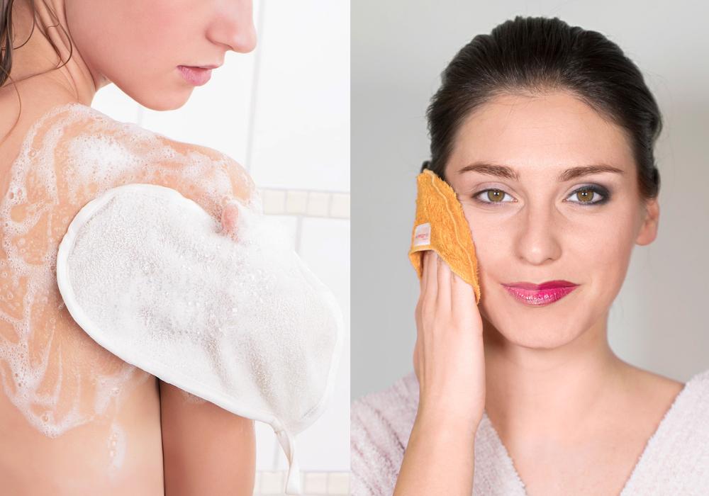 Guanto scrub corpo e dischetto struccante