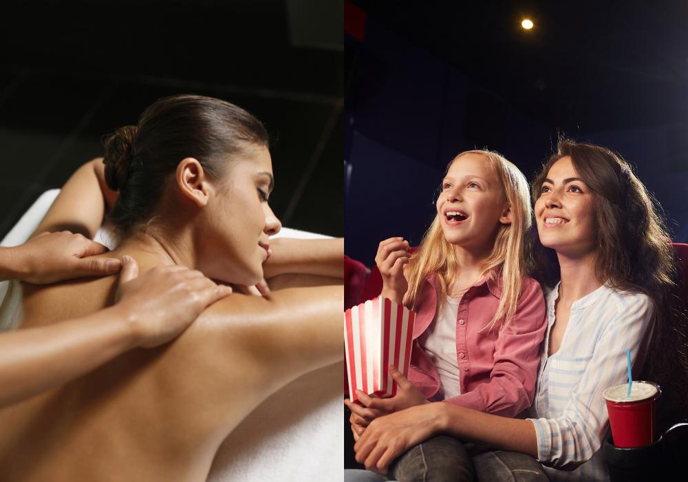 Massaggio alla schiena e mamma al cinema con la figlia