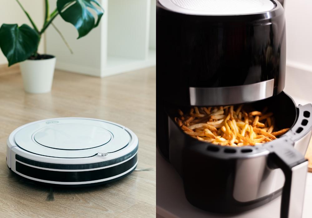 Un robot per pulire i pavimenti e una friggitrice ad aria